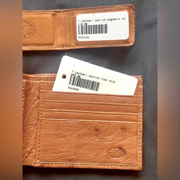 NWT Genuine Ostrich Leather Flat Fold Wallet and Magnetic Money Clip - Picture 4 of 6